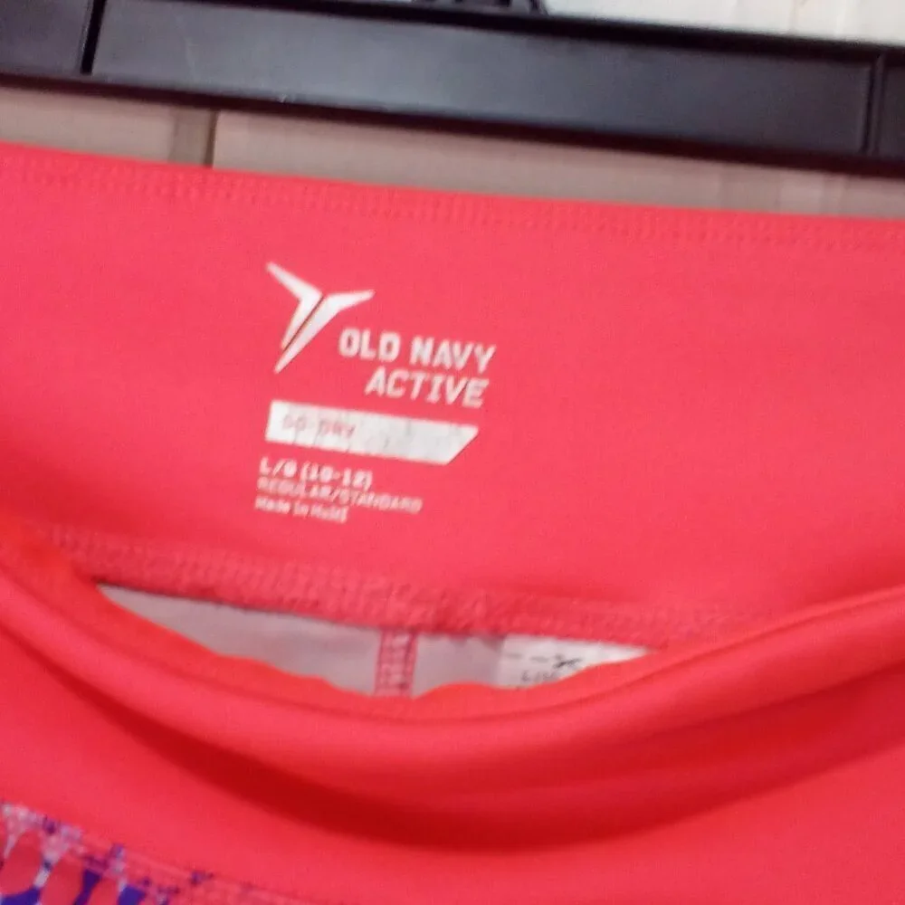 Old Navy Active Capri Leggings Girls L 10-12 Athletic Pattern Pink Blue